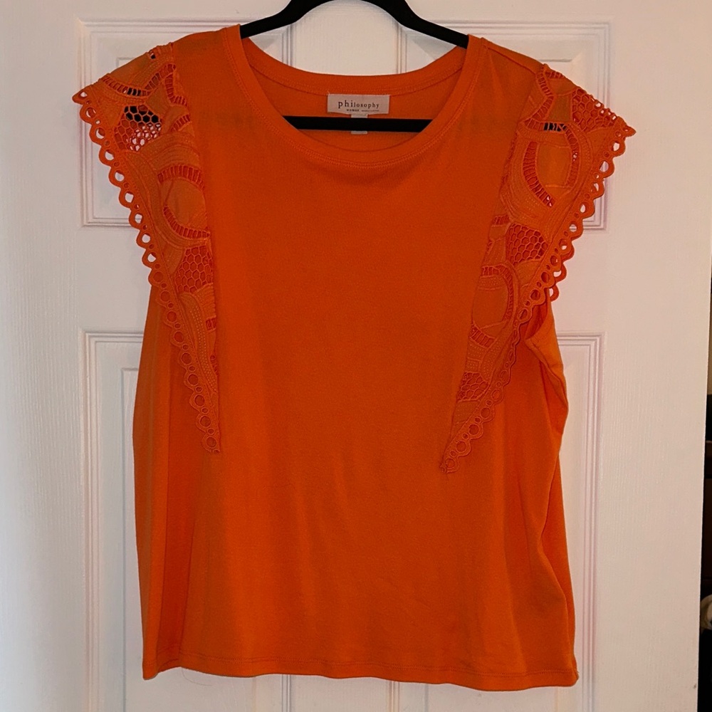 Philosophy Vibrant Orange Lace Sleeve Top